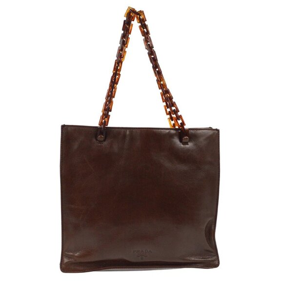Prada Brown Leather Tote Handbag 88 XX06447 - Picture 1 of 9
